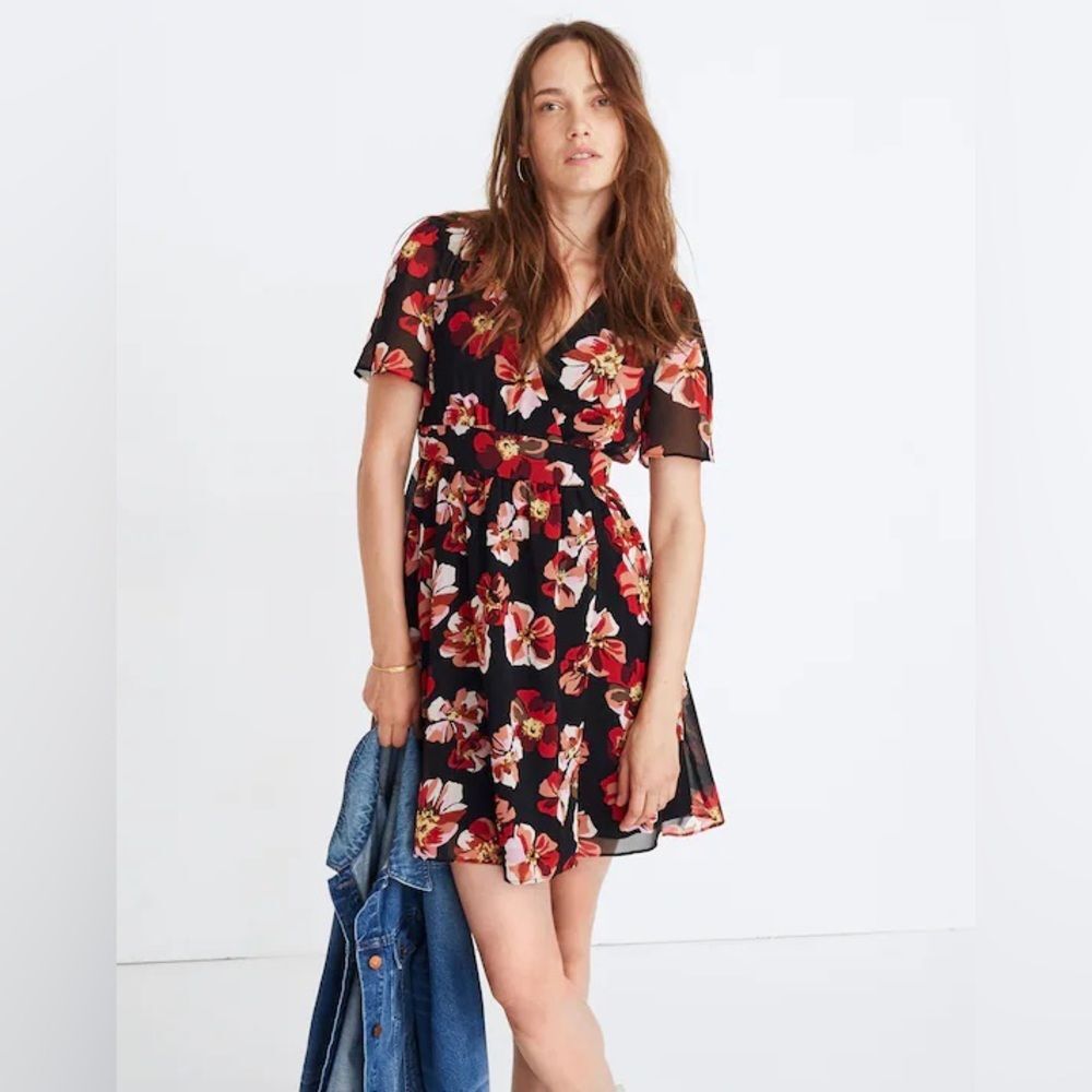 Madewell Tulip-Sleeve Mini Dress in French Rose Peri Clover Size 10
